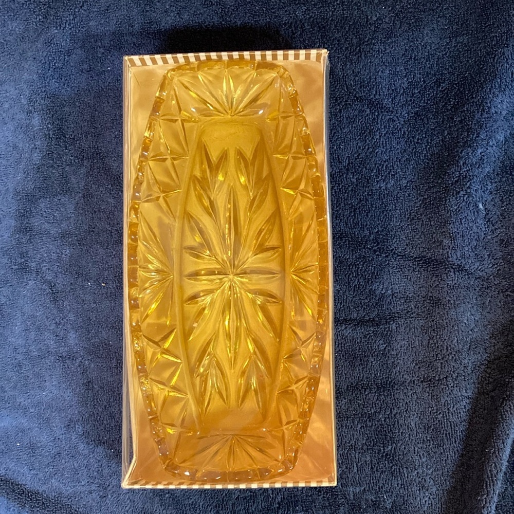 Vintage NIB 1966 Hazel Ware Gold Pattern Relish Dish
